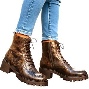 NWOT True Craft Brown 8.5 Faux Snakeskin Women's Ankle Boots 2 In. Heel Shoe New